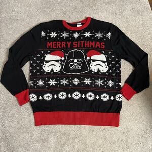 Merry Sithmas Star Wars Christmas Sweater Black/Red/White Size XL Crew Neck